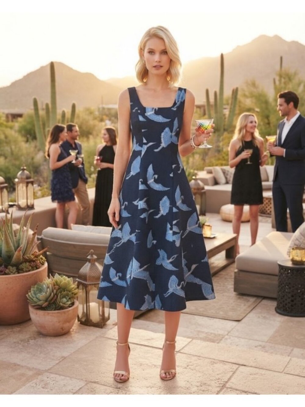 TRINA TURK Valor Sleeveless Midi Dress ~ Blue Crane 10